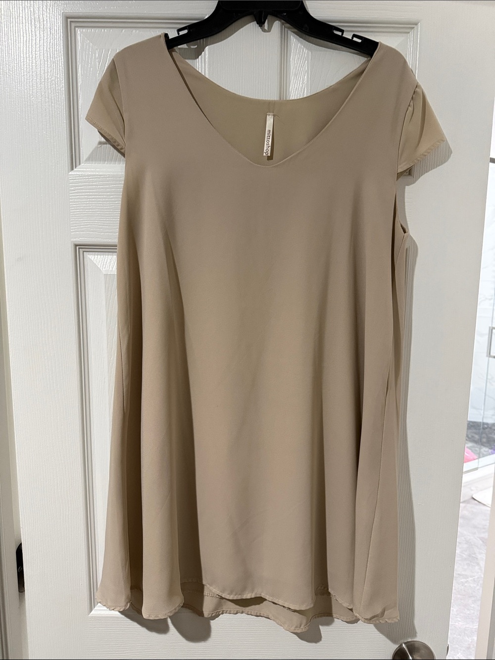 mittoshop Beige V-Neck Mini Swing Dress